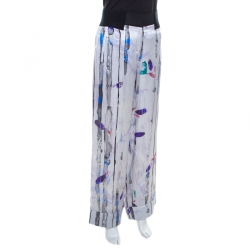 Pre Owned Giorgio Armani Multicolor Printed Silk Elasticized Waist Detail Loose Fit Pants M