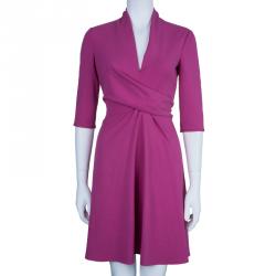 Giorgio Armani Milano Faux Wrap Jersey Hot Pink Dress S