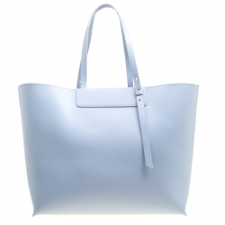 Pre Owned Giorgio Armani Pale Blue Leather Shopper Tote
