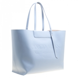 Pre Owned Giorgio Armani Pale Blue Leather Shopper Tote