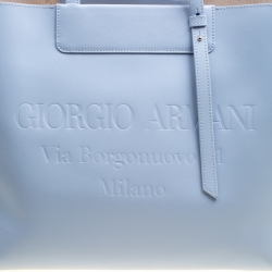 Pre Owned Giorgio Armani Pale Blue Leather Shopper Tote