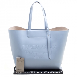 Pre Owned Giorgio Armani Pale Blue Leather Shopper Tote