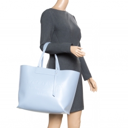 Pre Owned Giorgio Armani Pale Blue Leather Shopper Tote