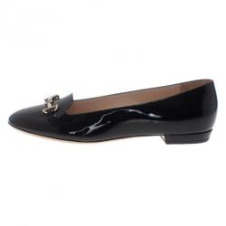 Giorgio Armani Black Patent Embellished Loafers Size 37