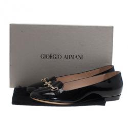 Giorgio Armani Black Patent Embellished Loafers Size 37