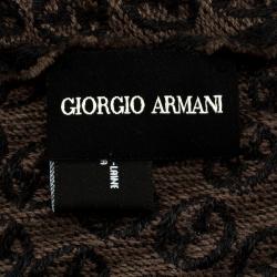 Pre Owned Giorgio Armani Brown and Grey Wool Logo Detail Woven Muffler