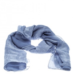 Pre Owned Giorgio Armani Blue Double Faced Linen and Silk Scarf 