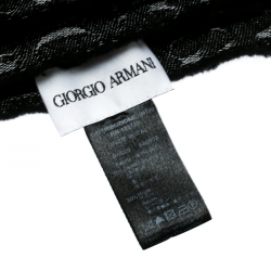 Pre Owned Giorgio Armani Black Logo Pattern Wool and Modal Jacquard Fringed Edge Scarf