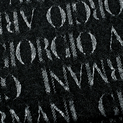 Pre Owned Giorgio Armani Black Logo Pattern Wool and Modal Jacquard Fringed Edge Scarf