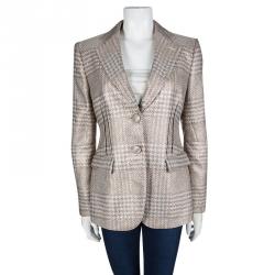 Pre Owned Giorgio Armani Beige Lurex Jacquard Tailored Blazer M