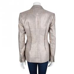 Pre Owned Giorgio Armani Beige Lurex Jacquard Tailored Blazer M