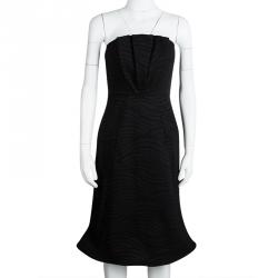 Pre Owned Giorgio Armani Black Textured Strapless Cocktail Dress S