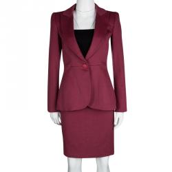 Pre Owned Giorgio Armani Red Angora Wool Blazer and Skirt Set S