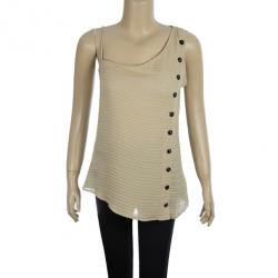 Pre Owned Giorgio Armani Cream One Shouldered Silk Chiffon Top S