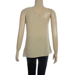 Pre Owned Giorgio Armani Cream One Shouldered Silk Chiffon Top S