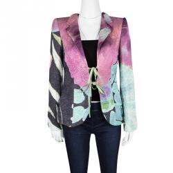 Pre Owned Giorgio Armani Multicolor Floral Print Crushed Tie Front Blazer S