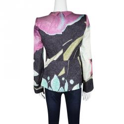 Pre Owned Giorgio Armani Multicolor Floral Print Crushed Tie Front Blazer S