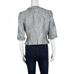 Pre Owned Giorgio Armani Grey Floral Jacquard Silk Embellished Cropped Jacket L