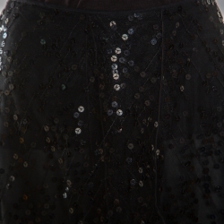 Pre Owned Giorgio Armani Black Sequined Layered Tulle Skirt M