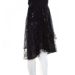 Pre Owned Giorgio Armani Black Sequined Layered Tulle Skirt M