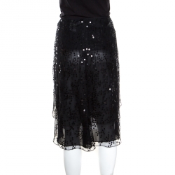 Pre Owned Giorgio Armani Black Sequined Layered Tulle Skirt M
