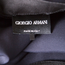 Pre Owned Giorgio Armani Navy Blue Mulberry Silk Satin Contrast Organza Trim Top L