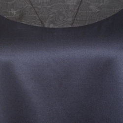 Pre Owned Giorgio Armani Navy Blue Mulberry Silk Satin Contrast Organza Trim Top L