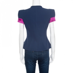 Pre Owned Giorgio Armani Navy Blue Silk Contrast Trim Detail Short Sleeve Jacket S