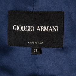 Pre Owned Giorgio Armani Navy Blue Silk Contrast Trim Detail Short Sleeve Jacket S