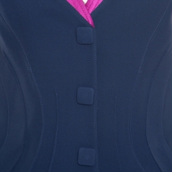 Pre Owned Giorgio Armani Navy Blue Silk Contrast Trim Detail Short Sleeve Jacket S