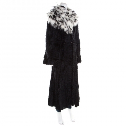 Giorgio Armani Black Sheared Mink Contrast Fox Collar Long Coat L