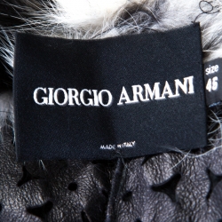 Giorgio Armani Black Sheared Mink Contrast Fox Collar Long Coat L