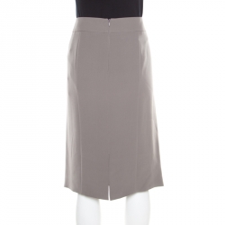 Pre Owned Giorgio Armani Grey Silk Back Slit Detail Pencil Skirt L