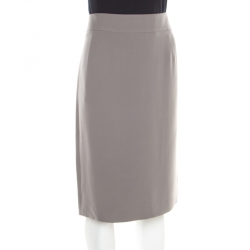 Pre Owned Giorgio Armani Grey Silk Back Slit Detail Pencil Skirt L