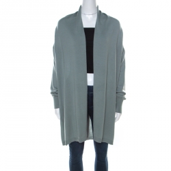 Giorgio Armani Sage Green Wool and Silk Pleated Yoke Detail Cardigan M 
