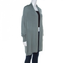 Giorgio Armani Sage Green Wool and Silk Pleated Yoke Detail Cardigan M 