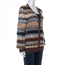 Pre Owned Missoni Multicolor Knit Metallic Rib Trim Sequinned Cardigan L