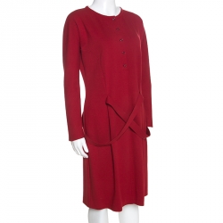 Pre Owned Giorgio Armani Red Stretch Knit Belt Detail Dress M