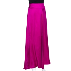 Pre Owned Giorgio Armani Fuchsia Pink Silk Flared Maxi Skirt L