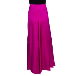 Pre Owned Giorgio Armani Fuchsia Pink Silk Flared Maxi Skirt L