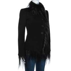 Pre Owned Giorgio Armani Black Wool Fur Lined Jacket S