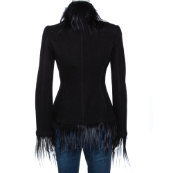 Pre Owned Giorgio Armani Black Wool Fur Lined Jacket S