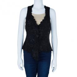 Pre Owned Giorgio Armani Black Embellished Vest Top M