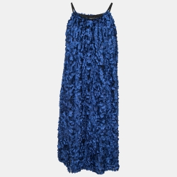Blue Floral Applique Tulle Shift Dress