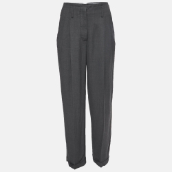 Giorgio Armani Grey Herringbone Wool Blend High Waist Wide Leg Trousers S / Waist: 27"