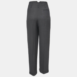 Giorgio Armani Grey Herringbone Wool Blend High Waist Wide Leg Trousers S / Waist: 27"