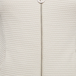 Pre Owned Giorgio Armani Cream Textured Stretch Cotton Double Zipper Jacket S