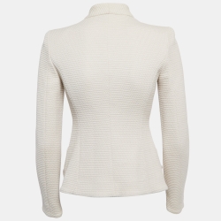 Pre Owned Giorgio Armani Cream Textured Stretch Cotton Double Zipper Jacket S