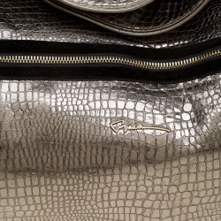 Pre Owned Giorgio Armani Metallic Silver Exotic Embossed Leather Hobo