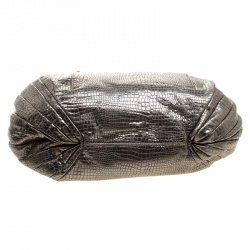 Pre Owned Giorgio Armani Metallic Silver Exotic Embossed Leather Hobo